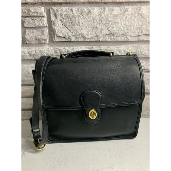 Coach Handbags - Coach Willis Bag 9927 Vintage Black Leather Crossbody Dowel Top Handle Purse
